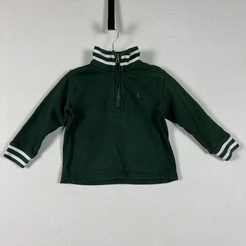 Polo Ralph Lauren Toddler‎ Quarter Zip Sweater Size 4T Green Stripe Collar